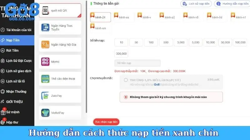 Hướng dẫn cách thức nạp tiền xanh chín 